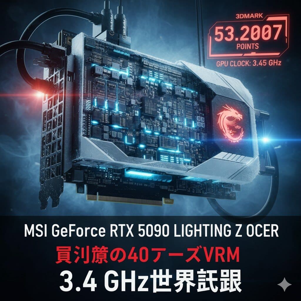 【リーク】MSI GeForce RTX 5090 Lightning Z OCERの目撃情報：40フェーズVRMと3.45GHz駆動が示す極限性能