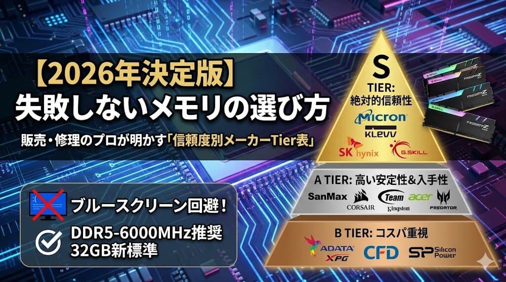 【2026年春版】元PCショップ店員が教える「壊れないメモリ」の選び方とおすすめメーカー格付け
