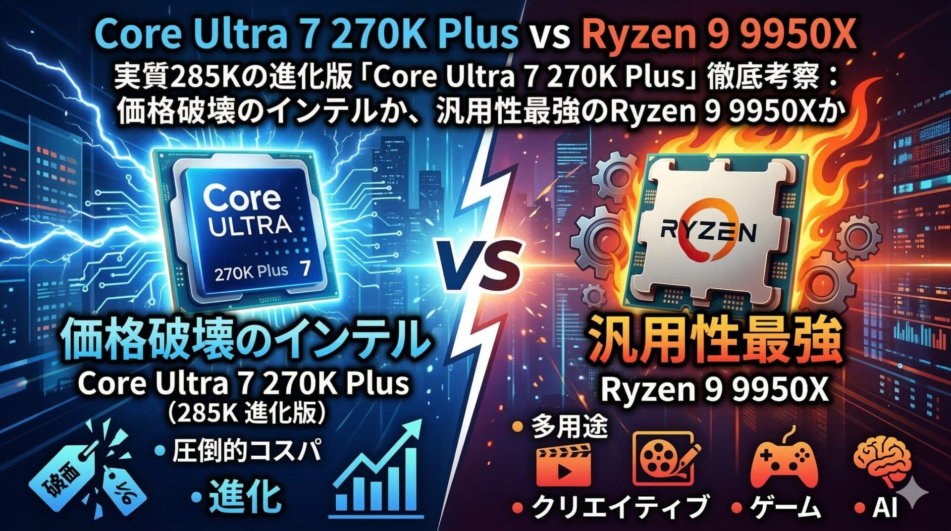 実質285Kの進化版「Core Ultra 7 270K Plus」徹底考察：価格破壊のインテルか、汎用性最強のRyzen 9 9950Xか