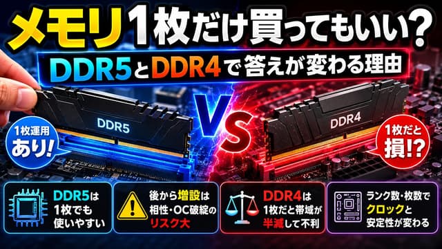メモリが高いから1枚だけ買ってもいい？DDR5とDDR4で答えが変わる理由