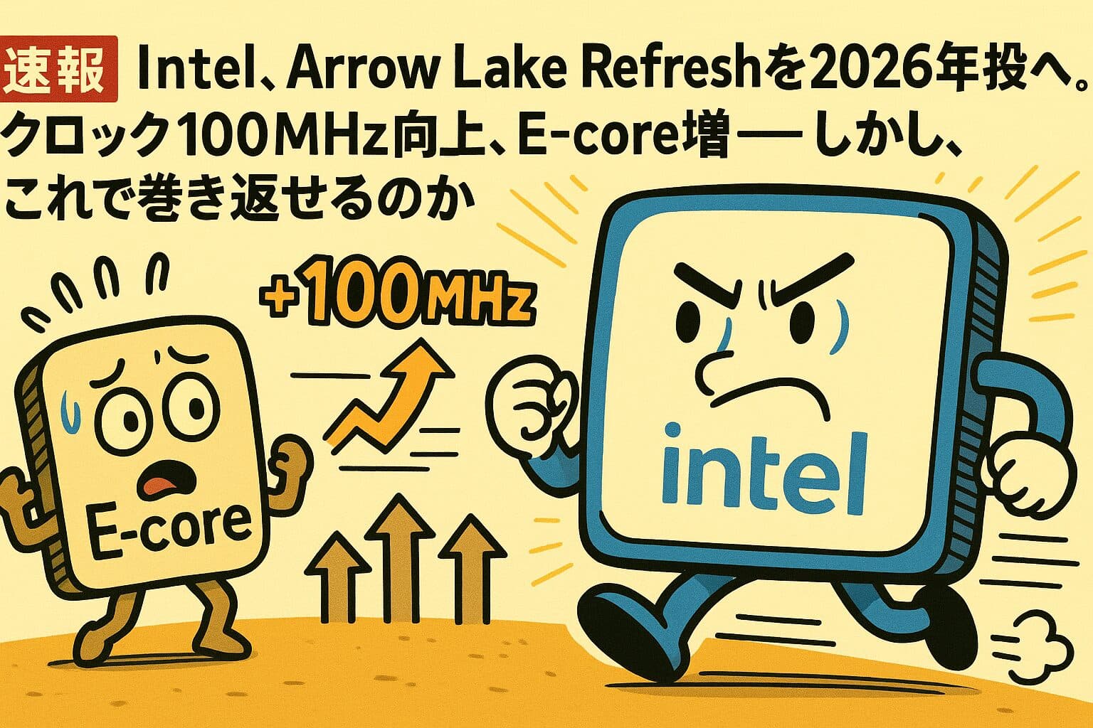 【速報】Intel、Arrow Lake Refreshを2026年投入へ。クロック100MHz向上、E-core増――しかし、これで巻き返せるのか