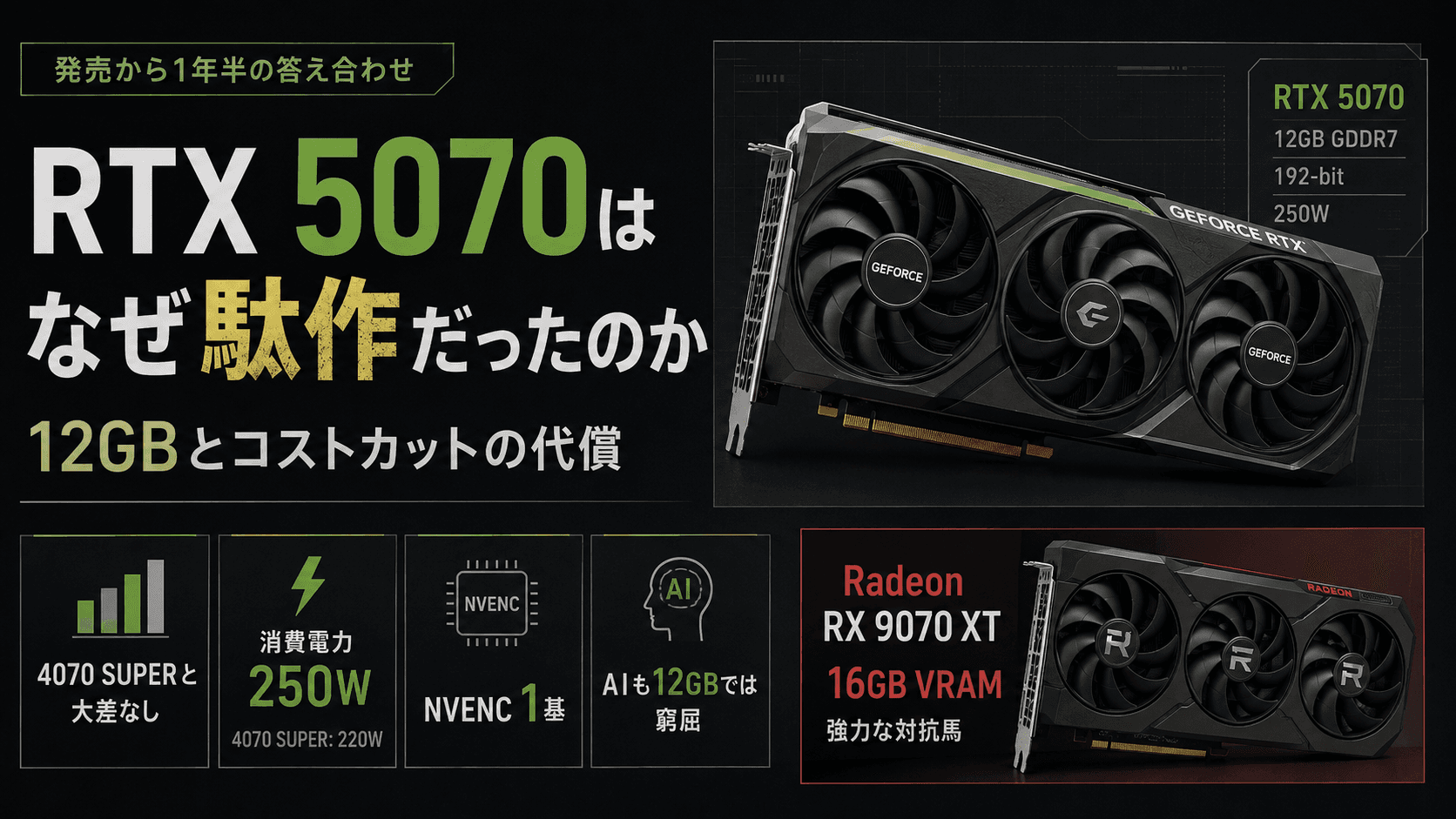 【発売から1年半の答え合わせ】RTX 5070はなぜ「駄作」だったのか。Blackwellの才能を潰した12GBとコストカットの代償